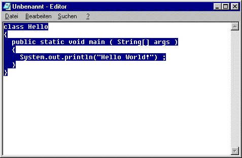 Notepad mit Hello.java