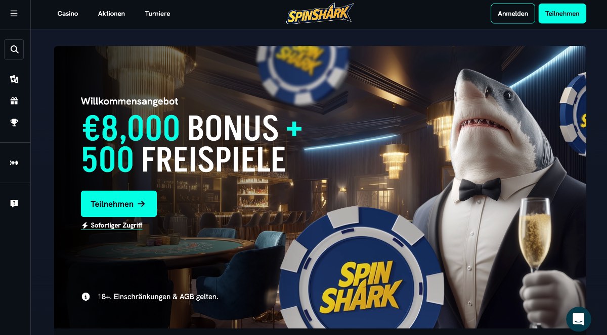 Bei Spinshark erwartet dich als eines der führenden Casinos ohne Lizenz der aktuell höchste Bonusbetrag für einen erstklassigen Einstieg in ein Casino außerhalb Deutschlands.